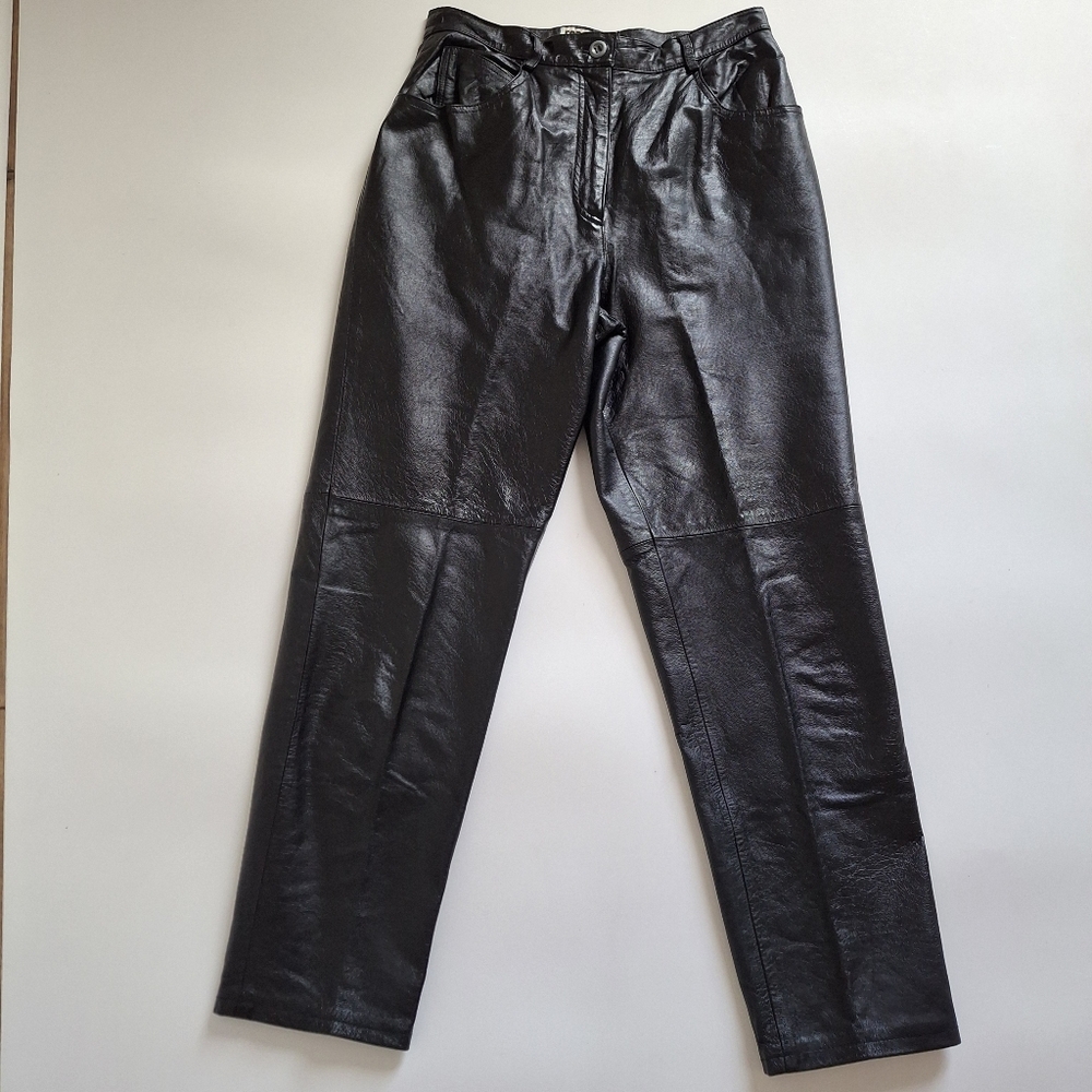 Forenza Vintage Black Genuine Leather Straight Leg Pants